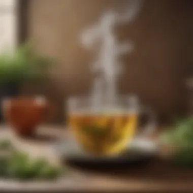 A steaming cup of herbal tea amidst a soothing environment