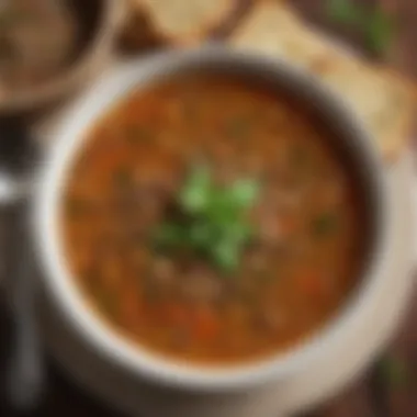 Lentil Soup Brimming with Flavor and Fiber A close-up of a hearty lentil soup garnished with herbs and spices