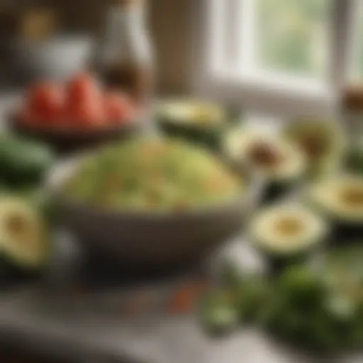 Fresh avocados and seasonings arranged on a countertop