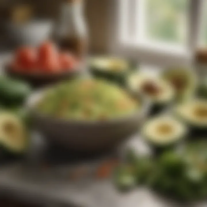Fresh avocados and seasonings arranged on a countertop