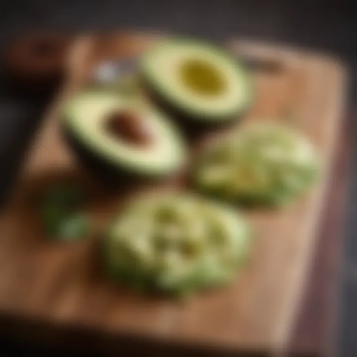 Sliced avocado on a wooden cutting board