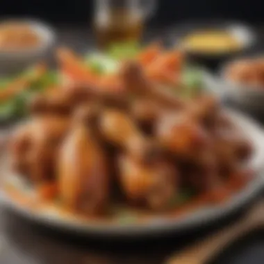 Appetizing Presentation of Chicken Wings Honey garlic chicken wings served with fresh vegetables