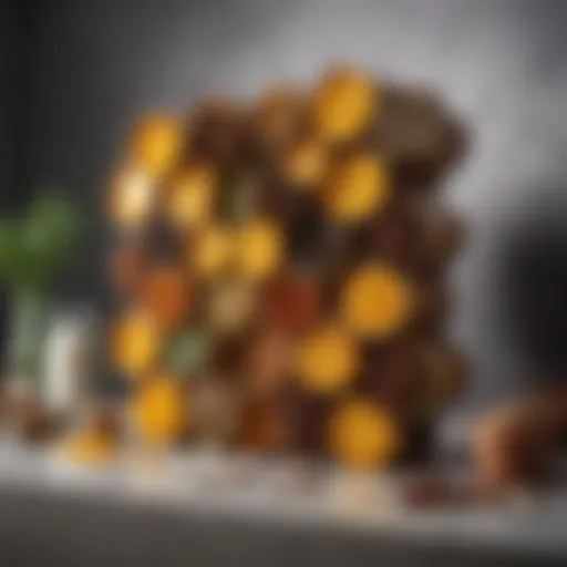 Elegant honeycomb spice rack showcasing a variety of spices in a modern kitchen