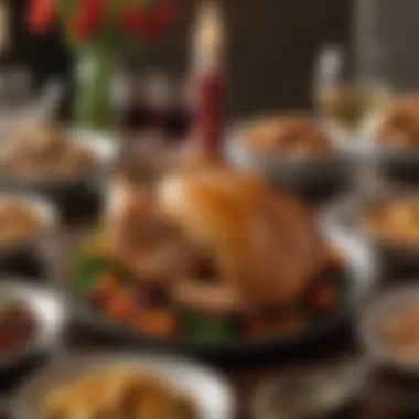 A beautiful table setting with whole chicken and side dishes