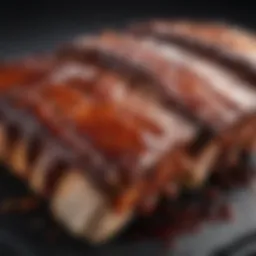Close-up of perfectly glazed pork ribs with a rich barbecue sauce