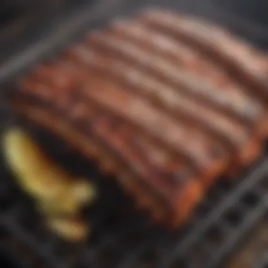Mouthwatering Barbecue Ribs A succulent rack of ribs glazed with flavorful barbecue sauce, resting on a grill