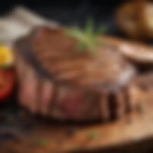A beautifully grilled steak showcasing perfect grill marks and smoky flavor