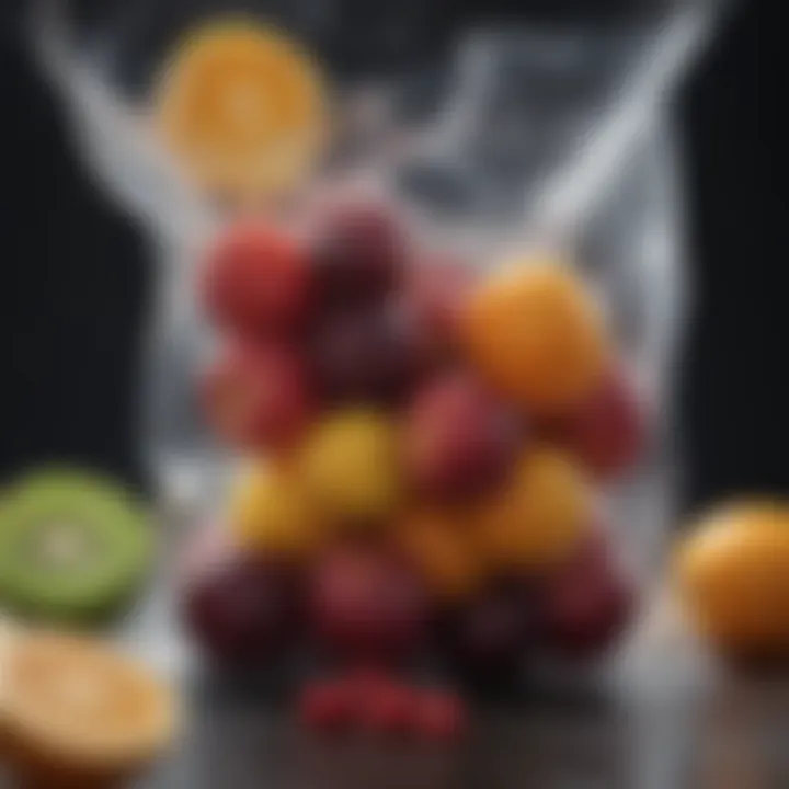 Fruit being frozen in a vacuum-sealed bag