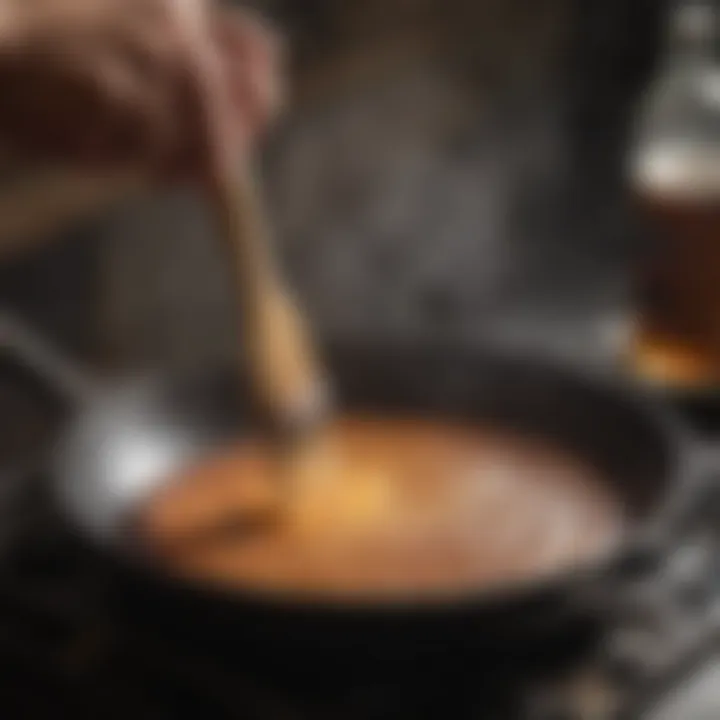 Applying grease to a cast iron skillet with a brush