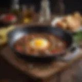 A well-seasoned cast iron skillet with a glossy finish