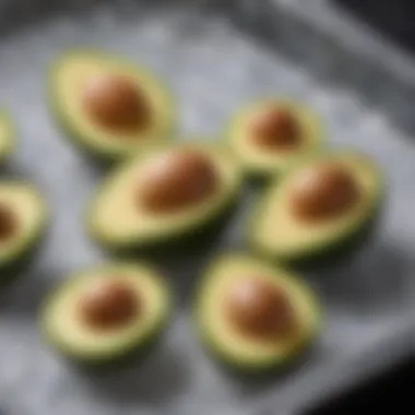 Frozen avocado slices in a container, showcasing an effective preservation method.