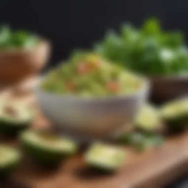 A bowl of freshly made guacamole garnished with cilantro and lime.