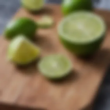 Sliced lime on a wooden board