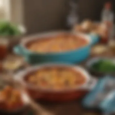 A cozy dining table set with a hearty vegan casserole