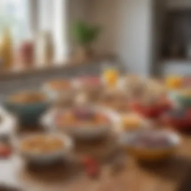 An inviting breakfast table featuring an array of customized cereal bowls.