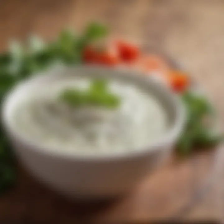 Ranch dressing in a bowl garnished with herbs