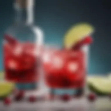 Close-up of a vibrant vodka and cranberry cocktail garnished with a lime wedge.