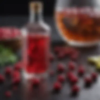 Essential Ingredients for Vodka and Cranberry An array of ingredients laid out for crafting the perfect vodka and cranberry drink.