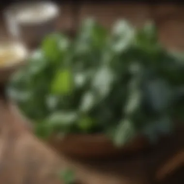 Fresh collard greens on a rustic wooden table