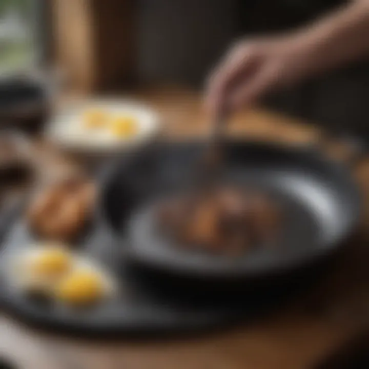 HSN cast iron skillet being cleaned, illustrating care tips for longevity.