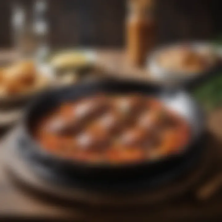 Seasoned HSN cast iron skillet with a delectable dish plated elegantly, emphasizing culinary possibilities.