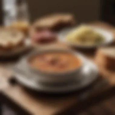 A cozy dining setup featuring Hurst Ham Bean Soup and crusty bread