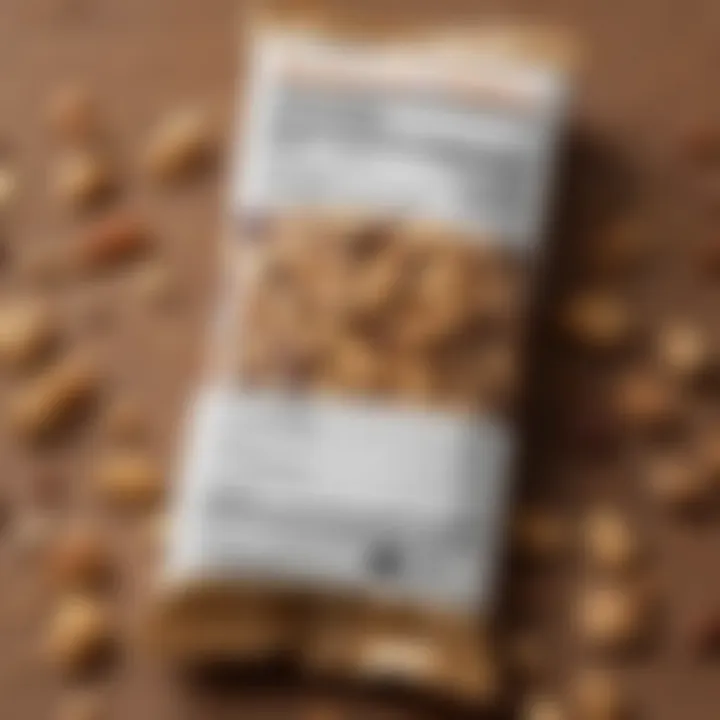 A close-up view of the nutrition label on a granola bar package, emphasizing key nutritional information.