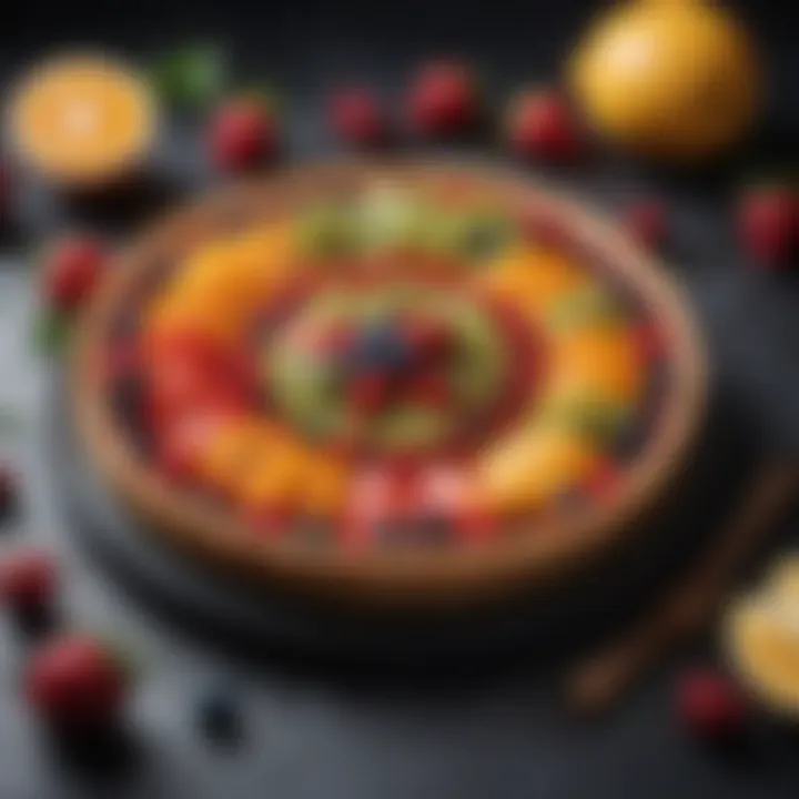 A vibrant fruit tart featuring a colorful array of seasonal fruits