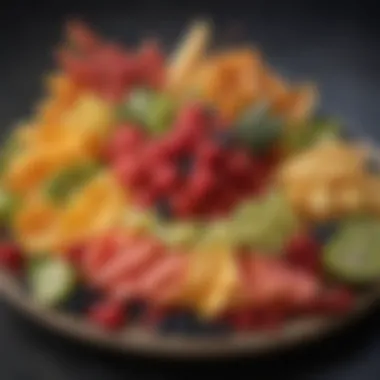 Artful Fruit Arrangement A creative fruit platter arranged artistically with different shapes and colors