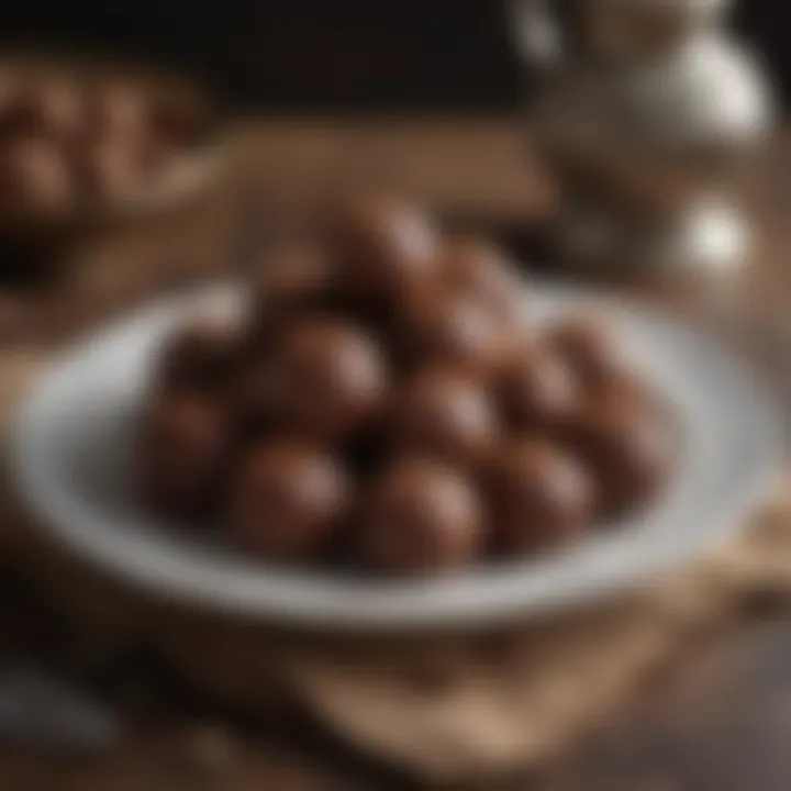 Decadent chocolate truffles on a decorative plate