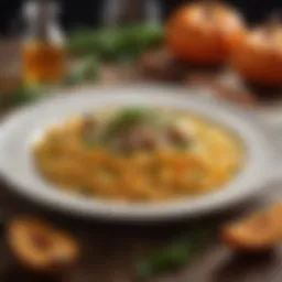 Gourmet pumpkin risotto garnished with fresh herbs