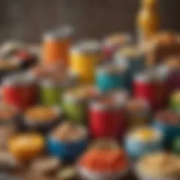 An array of colorful thermoses filled with diverse meals