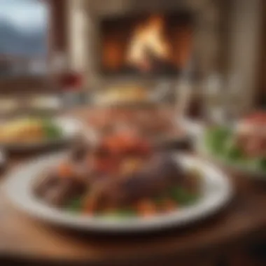 A vibrant dining scene featuring buffalo meat dishes being enjoyed.