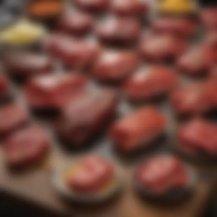 An assortment of buffalo meat products displayed artistically.