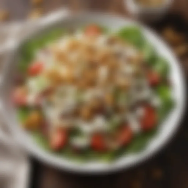 Fresh salad topped with cottage cheese and walnuts
