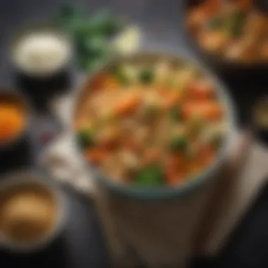 A colorful bowl of cauli-rice stir-fry featuring assorted vegetables and spices