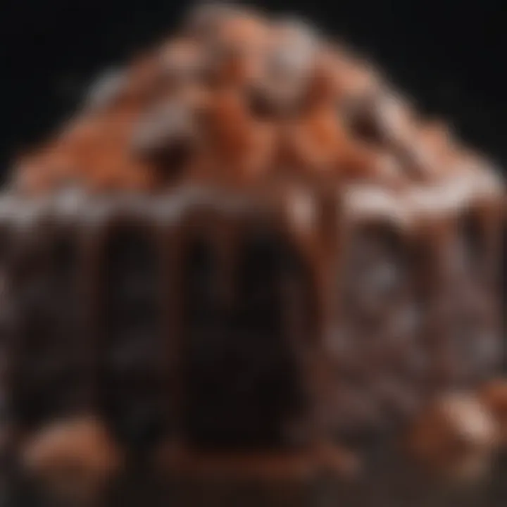 Close-up of the rich chocolate lava oozing from the cake