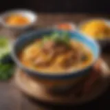 A vibrant bowl of Khao Soi showcasing its rich colors and textures