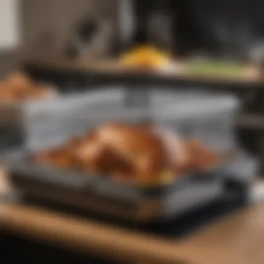 Innovative Lid Design for Enhanced Cooking Close-up of the lid and steam feature of the roasting pan