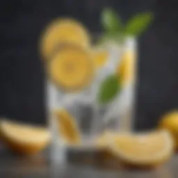 Vibrant lemon seltzer water in a glass with citrus slices