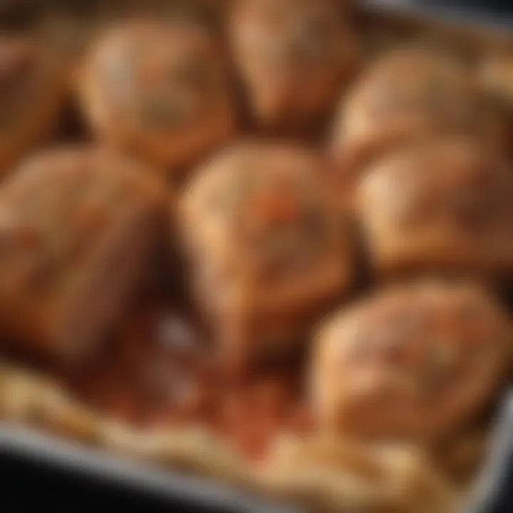 Close-up of a loaf pan filled with meat mixture ready for baking.