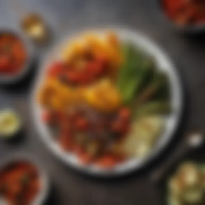 An assortment of grilled vegetables arranged artfully on a plate.