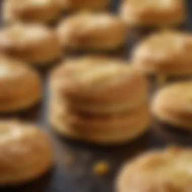 Golden Biscuits with Flaky Texture Close-up of golden biscuits displaying a flaky texture