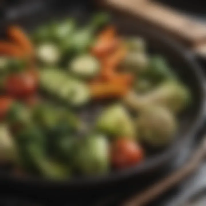 Grill pan with seasoned vegetables ready for cooking