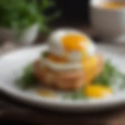 An elegant poached egg nestled on toast topped with herbs