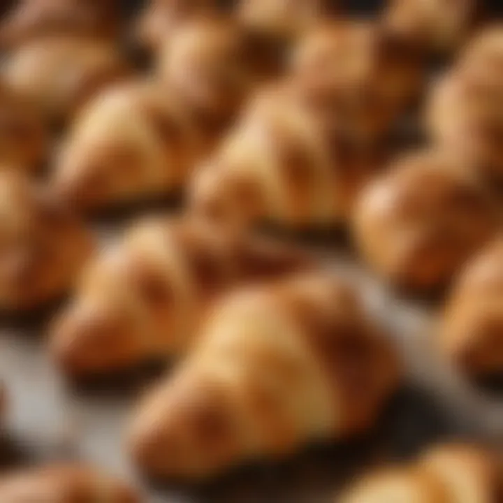 Golden-brown croissants freshly baked, showcasing their flaky layers