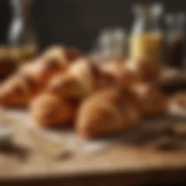 Ingredients for croissants displayed artistically on a wooden countertop