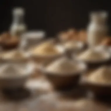 Diverse types of flour displayed in bowls, highlighting their unique properties