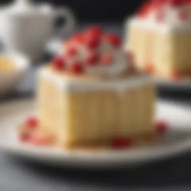 A decorative display showcasing different variations of Tres Leches Cake