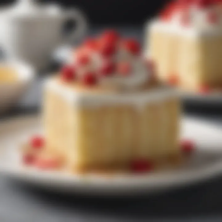 A decorative display showcasing different variations of Tres Leches Cake